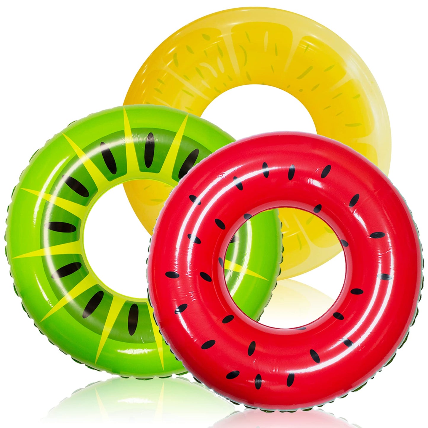 HotJOYIN Inflatable Swim Tube Raft (3 pack) with Summer Fruits Painting, Pool Toys for Swimming Pool Party Decorations