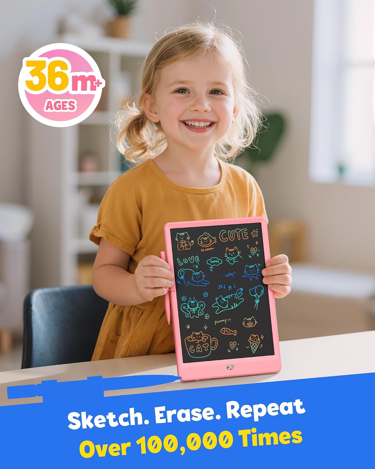 Hot TEKFUN LCD Writing Tablet for Kids, 10-inch Coloring Drawing Pad, Mess Free Doodle Board, Airplane Travel Toys for Boys and Toddlers, Road Trip Essentials, Gifts for 3 4 5 6 7 8 Year Old Girls (Pink)