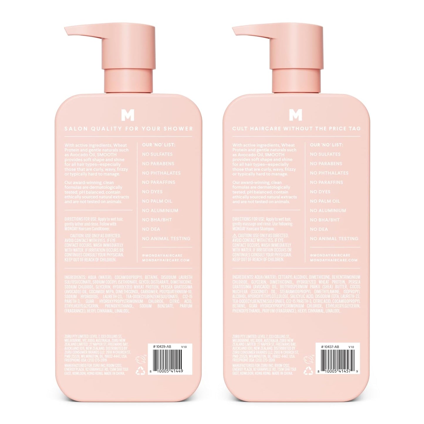 HotMONDAY HAIRCARE Smooth Shampoo + Conditioner Bathroom Set (2 Count) 27 oz Each For Frizzy, Coarse & Curly Hair Made with Coconut Oil, Shea Butter & Vitamin E 100% Recyclable Bottle Pink