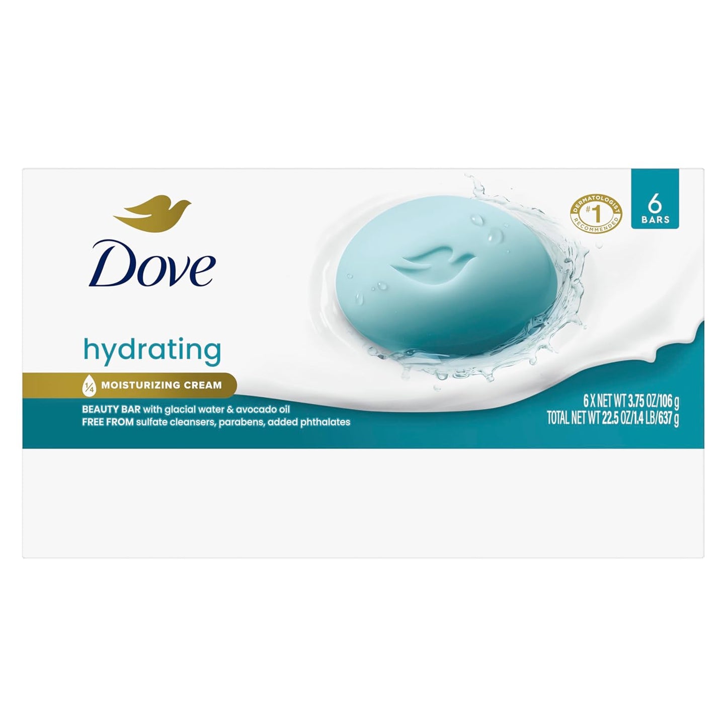 HotDove Hydrating Beauty Bar Soap 6 Count, Glacial Water & Avocado Oil, 3.75 oz I Hydrating beauty bar with glacial water and avocado oil for refreshed, soft and healthy-looking skin