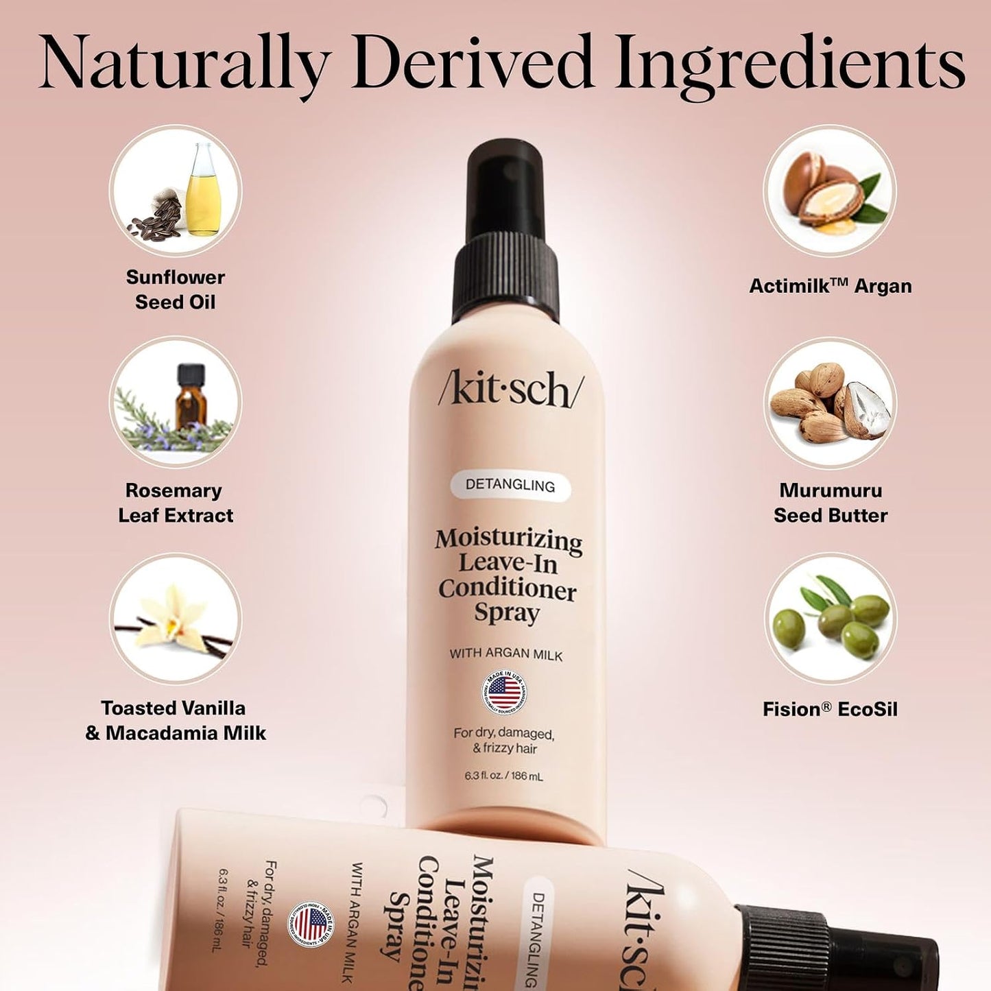 HotKitsch Argan Milk Leave In Conditioner Spray – Hair Detangler Spray for Curly, Wavy, Fine, Dry & Damaged Hair - Silicone-Free - 6.3oz