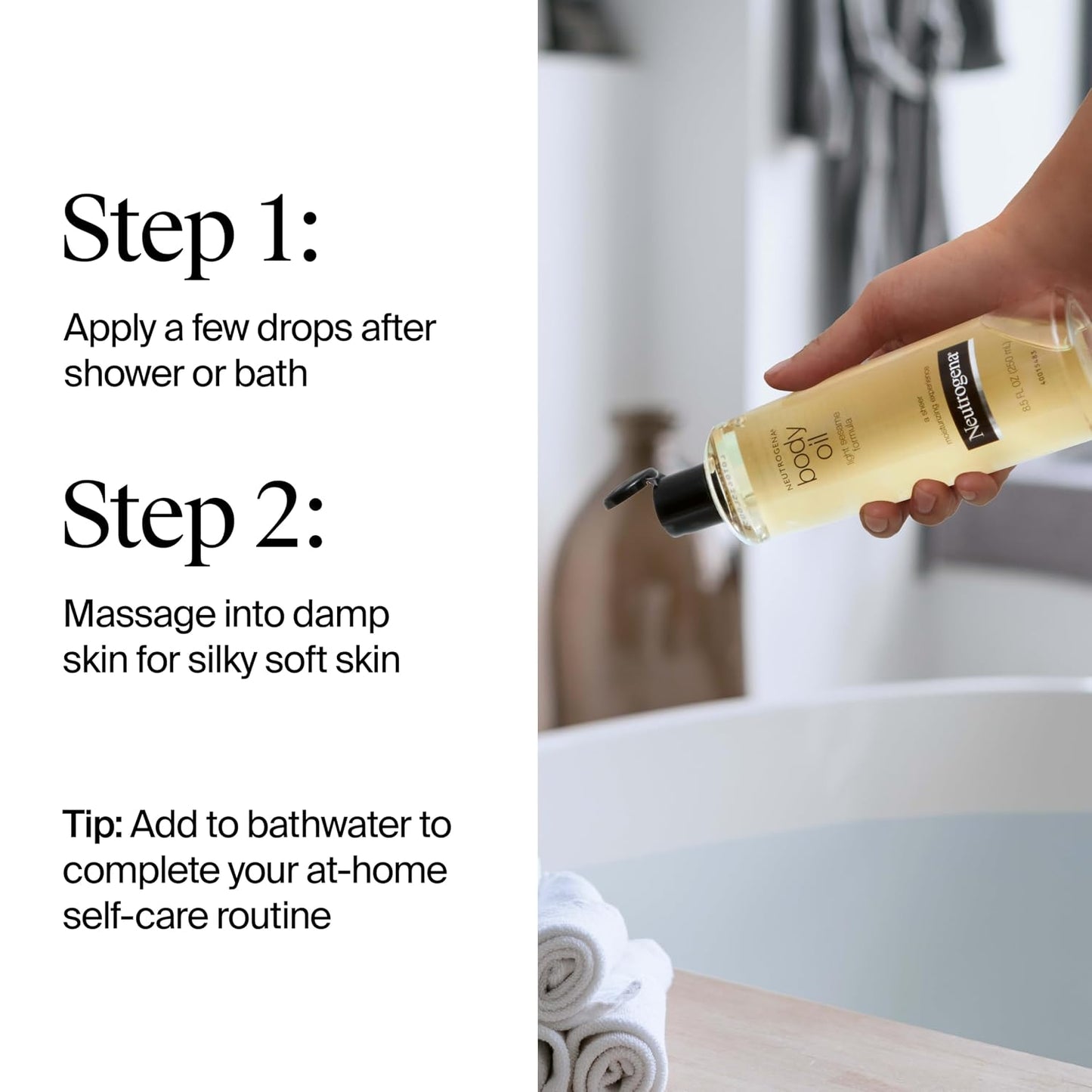 HotNeutrogena Body Oil Light Sesame Formula, Fragrance-Free, Nourishing Moisturizer, Before and After Shower Application for Smooth, Radiant Looking Skin, Lightweight and Non-Greasy Feel, 8.5 fl oz