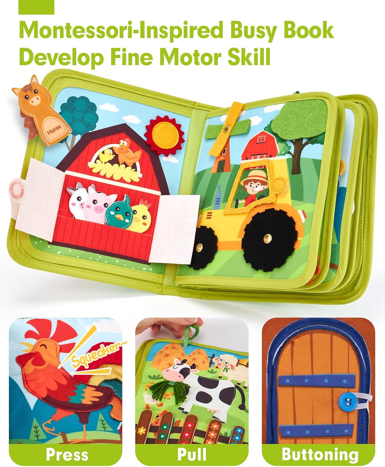 Hothahaland Busy Book for Toddlers 1-3 - Montessori Toys Busy Board for 1 Year Old Boy Gifts Girl Toys Educational Learning Quiet Activity Books Toddler Travel Toys for One Year Old Birthday Gift
