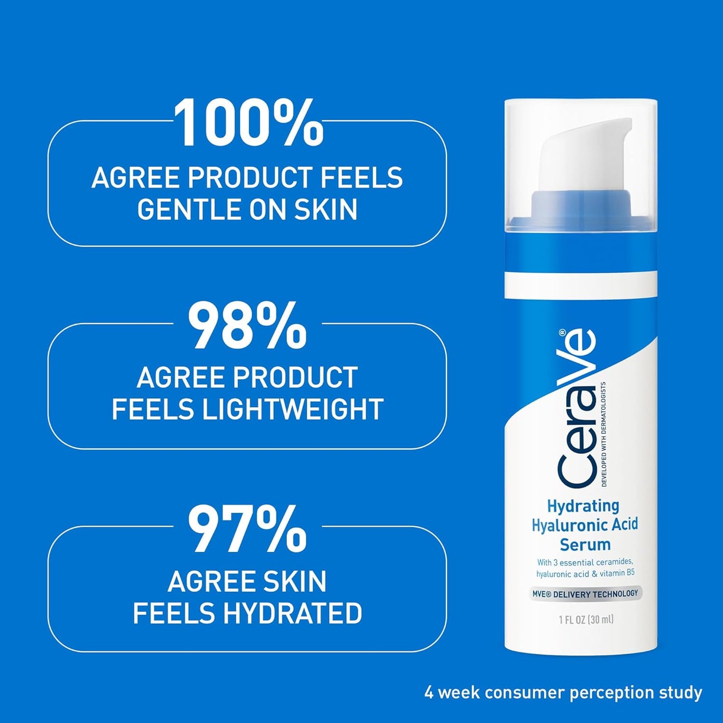 HotCerave Hyaluronic Acid Serum for Face with Vitamin B5 and Ceramides, Hydrating Face Serum for Dry Skin, Fragrance Free, 1 Ounce