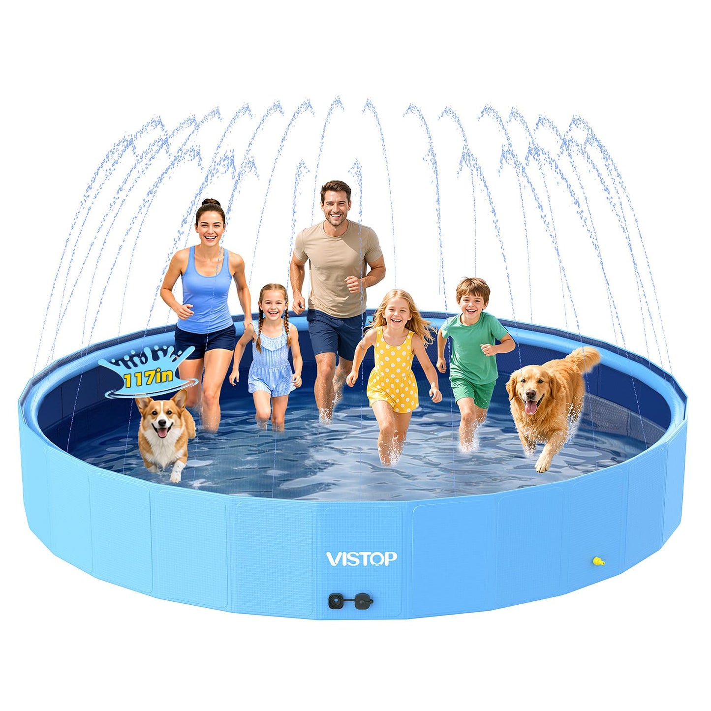 Hot VISTOP Extra Large Foldable Dog Pool XXL, Hard Plastic Shell Portable Swimming Pool for Dogs Cats and Kids Pet Puppy Bathing Tub Collapsible Kiddie Pool (67inch.D x 11.8inch.H, Blue)