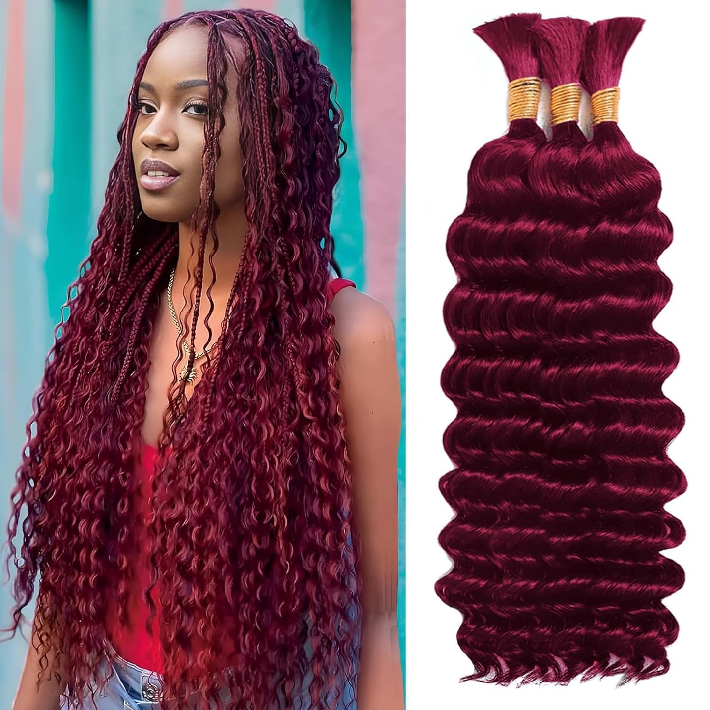 HotMOTFIN Human Braiding Hair for Boho Braids 20 Inch Curly Wave Bulk Bundles | 110g Boho Hair for Braiding, 12A 100% Virgin, Long-lasting, Tangle Free, Deep Wave, Knotless Bohemian Braid, Natural Color