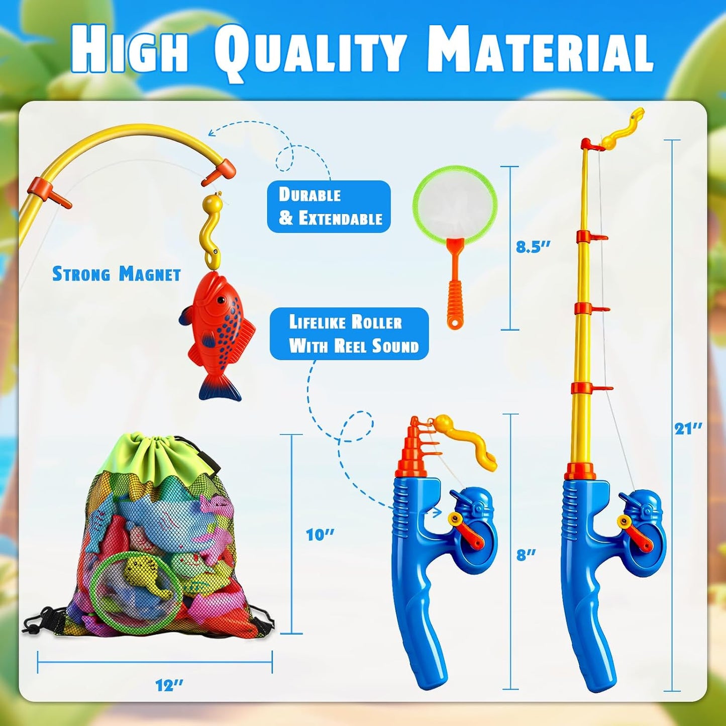 HotCozyBomB™ Magnetic Fishing Toys Game Set for Kids | Water Table Bathtub Kiddie Pool Party Pole Rod Net, Outdoor Plastic Floating Fish, Toddler Bath Color Ocean Sea Animals Birthday Gift Age 3-5 6 4-8