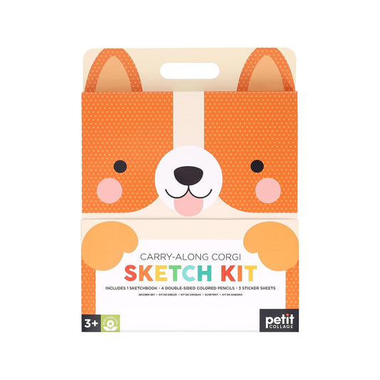 Hot Petit Collage: Carry-Along Corgi Sketch Kit | Includes 100 Sketch Pages and Over 70 Colorful Stickers | Packed in a Carrying Case for Art On-The-Go | Great for Ages 3+