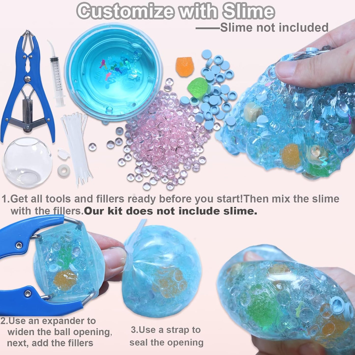 Hot DIY Stress Ball Making Kit with Filler-15PCS Stress Ball Making Kit Stress Balls, Transparent Blank Skins with Air Pump & Expander Tool for Pressure Squishy Balls for Adult (15PC, Style A)