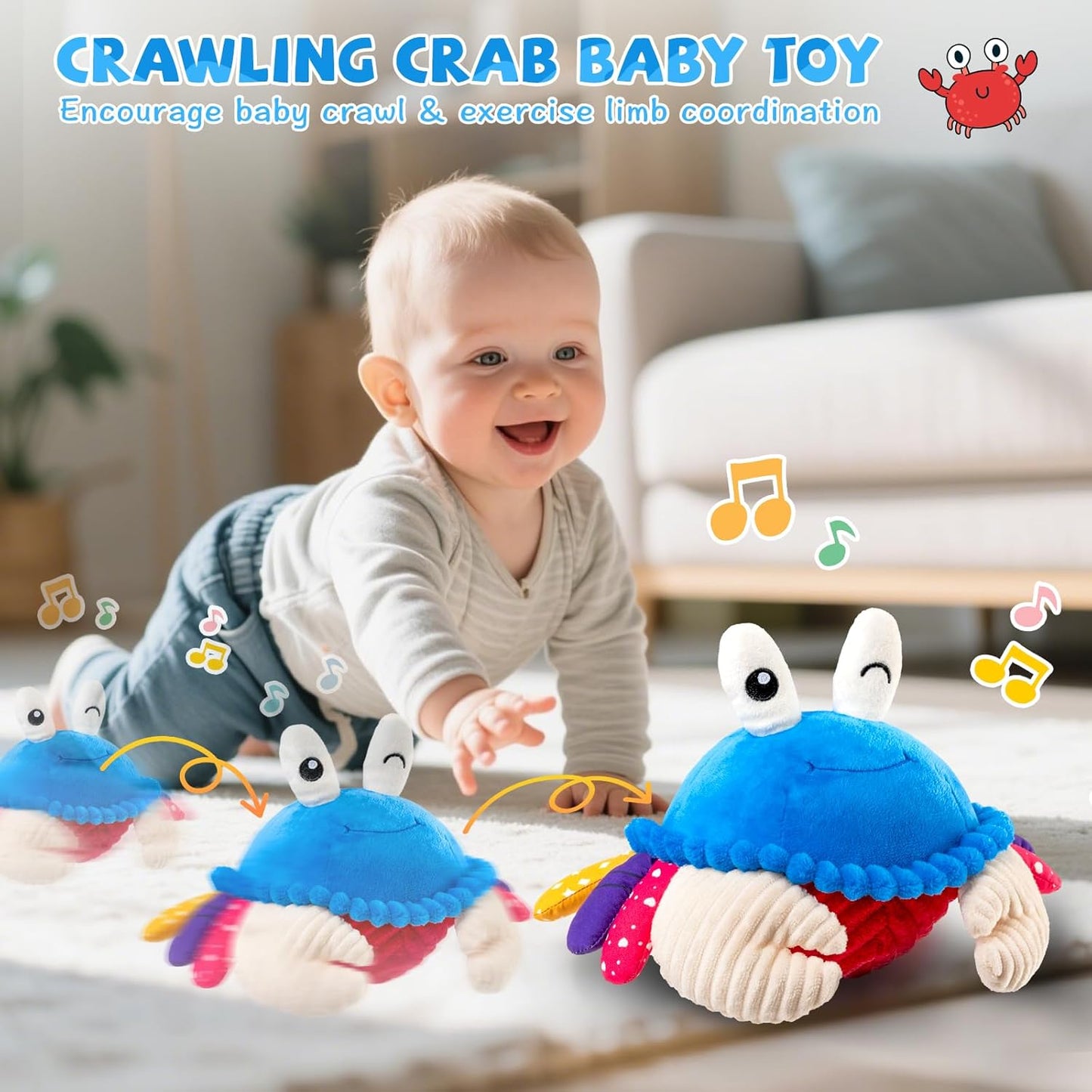 HotInteractive Crawling Crab Baby Toy, Musical Toy with 40 Songs & Recording | Soft Plush Toy for Tummy Time, Sensory Play, Moving Toy for Baby 6 Months+, Parent-Child Interaction, Gifts for Infants