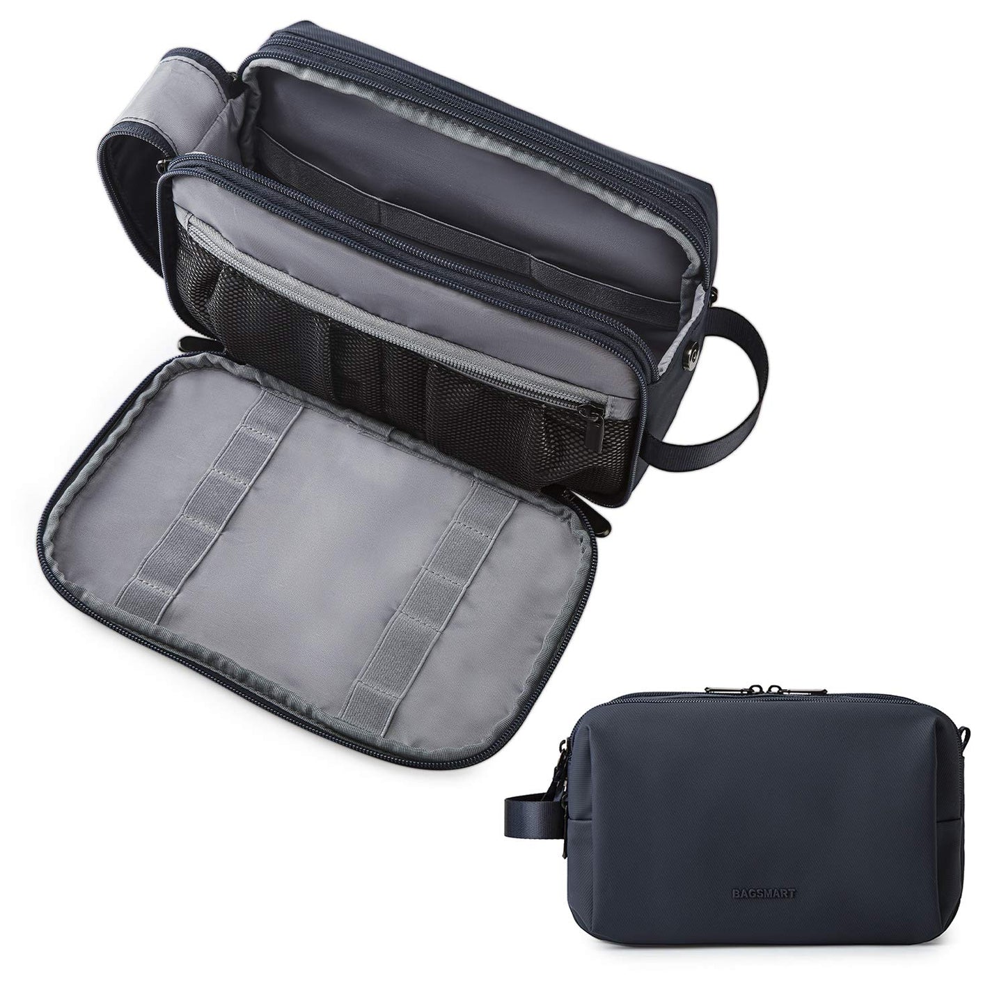 HotBAGSMART Toiletry Bag for Men, Travel Toiletry Organizer Dopp Kit Water-resistant Shaving Bag for Toiletries Accessories, Door Room Essentials, Black-medium