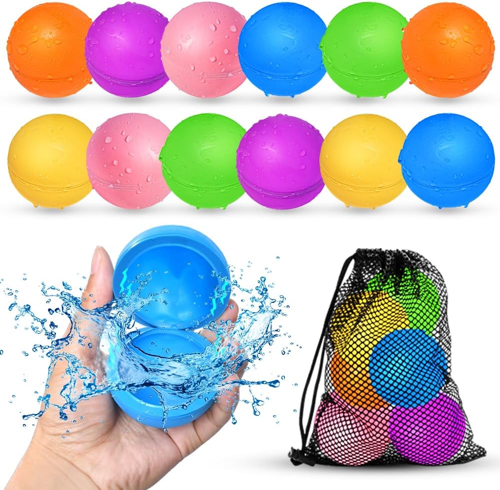 Hot12Pcs Reusable Water Balloons, Pool Beach water Toys for Boys and Girls, Outdoor Summer Toys for Kids Ages 3-12
