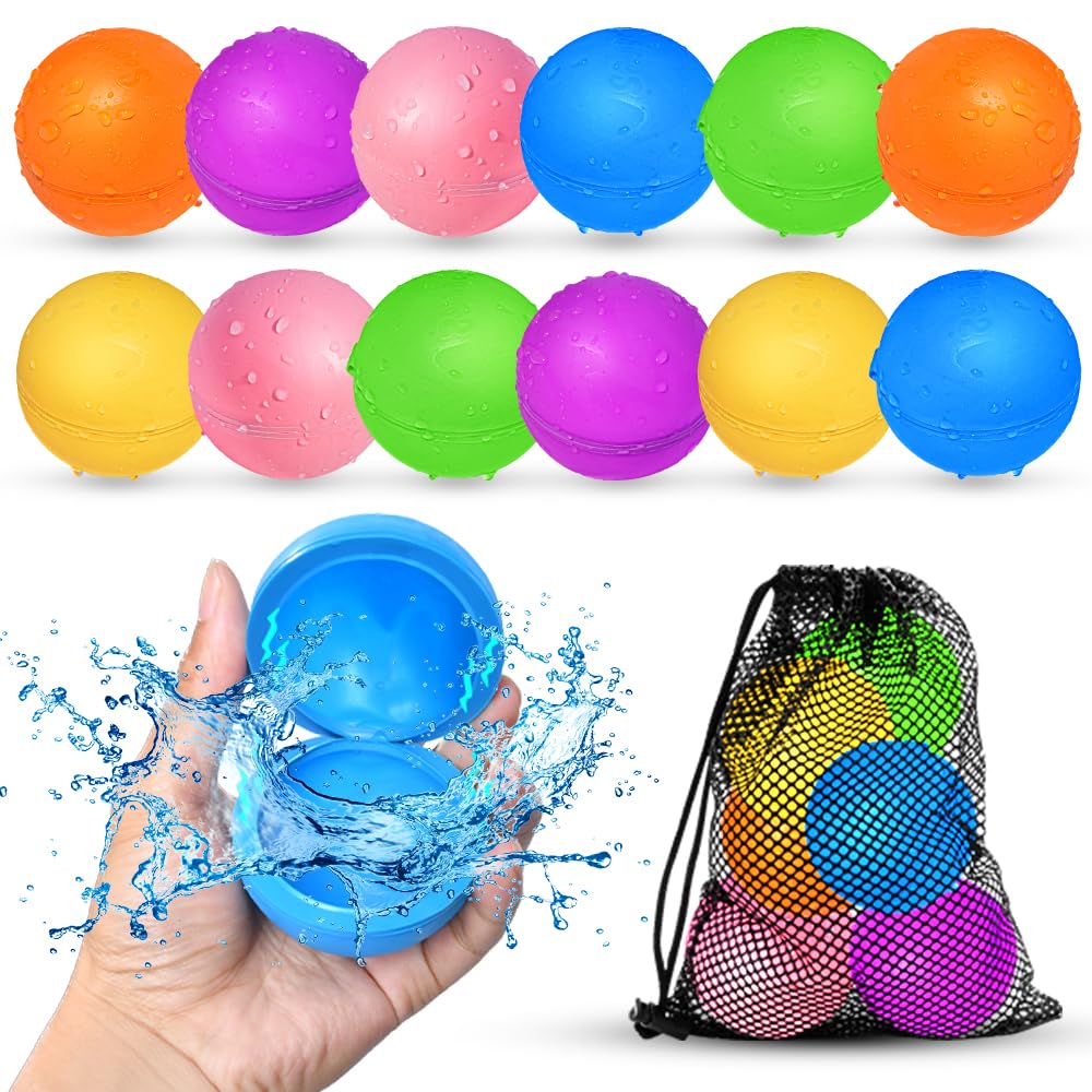 Hot12Pcs Reusable Water Balloons, Pool Beach water Toys for Boys and Girls, Outdoor Summer Toys for Kids Ages 3-12