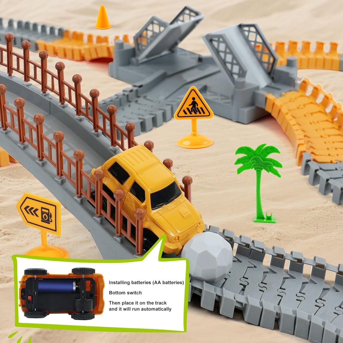 Hot Construction Race Car Track Set for Kids - Flexible Engineering Toys with 2 Electric Cars, Birthday Gift for 3 4 5 6 7 Year Old Boys, DIY Road Games Playset with 220+ PCS
