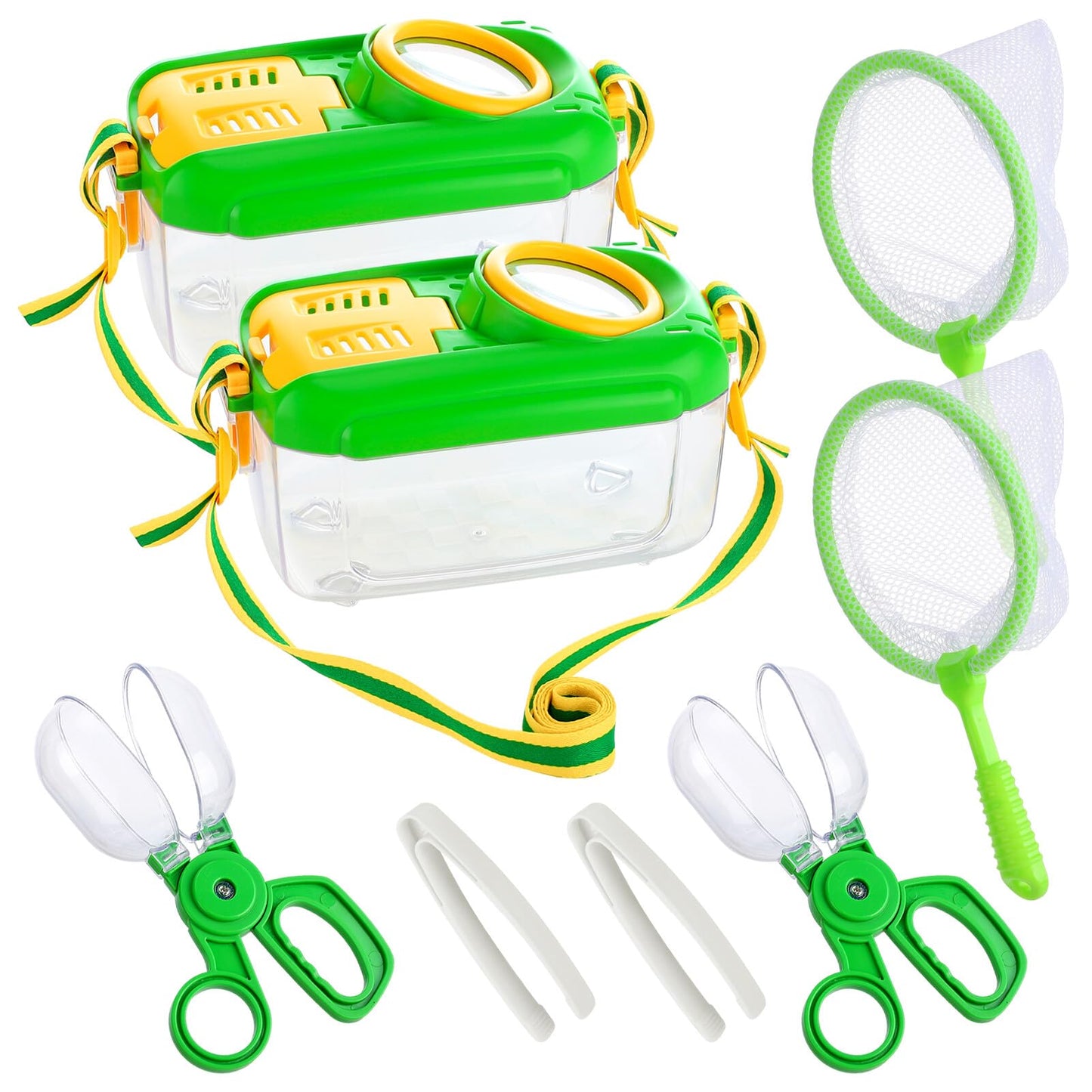 Hot 2Sets Bug Catcher for Kids - Sturdy Kids Bug Catching Kit Gifts with Collector Butterfly Net Tweezer, Bugs Habitat Outdoor Explorer Kit for Age 3 4 5 6 7 8, 8Pcs, Green & Pink