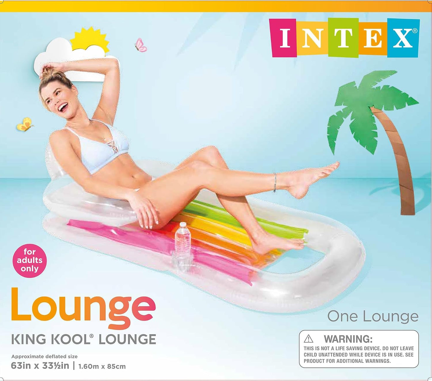 Hot Intex King Kool Inflatable Lounge Blue & Pearlescent Silver Gift Set Bundle - 2 Pack, 63" X 33.5"