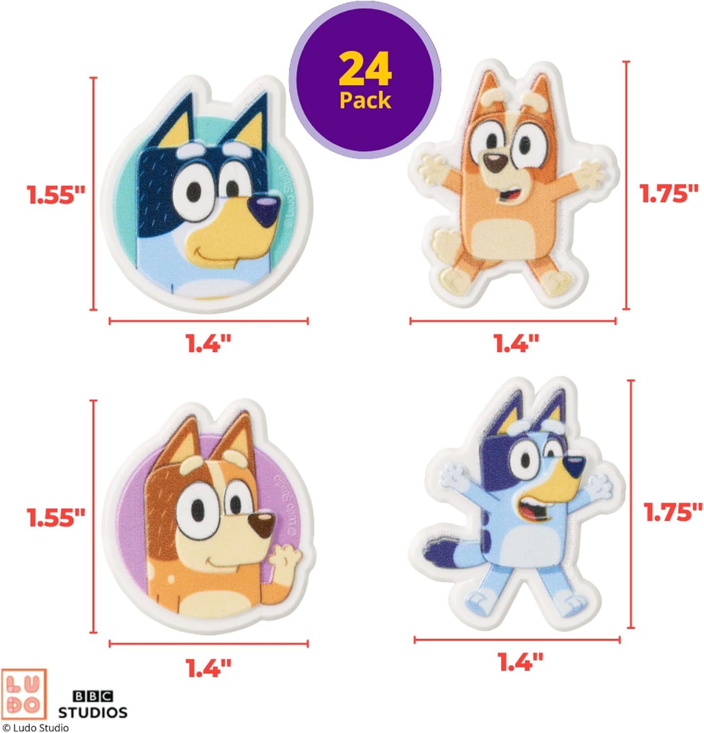 Hot DecoPac Bluey So Much Fun Rings, 24 Cupcake Decorations Featuring Bluey, Bingo, Bandit, and Chilli, 3D Food Safe Cake Toppers – 24 Pack