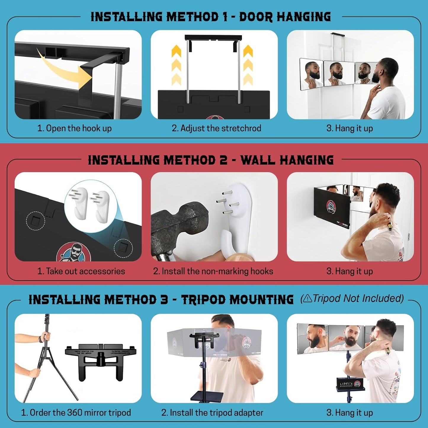 HotThe 360 Mirror - 3 Way Mirror for Self Hair Cutting - Adjustable Trifold Barber Miror to Cut Your Own Hair - Tri Fold Self Haircut System for Men and Women Braiding - Three Sided Miror for Haircuts