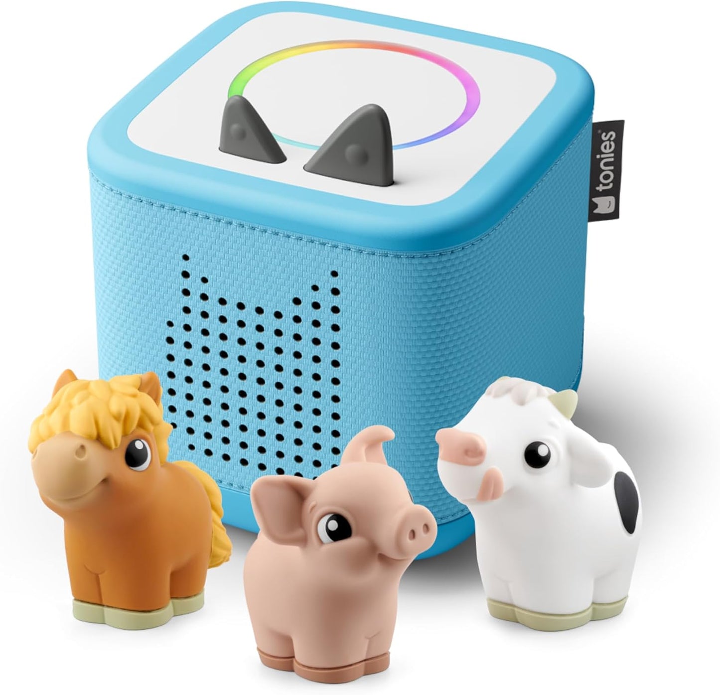 HotToniebox 2 My First Farm Bundle for Kids 1+ with Soft and Squeezable Cow, Horse, and Pig - Sky Blue