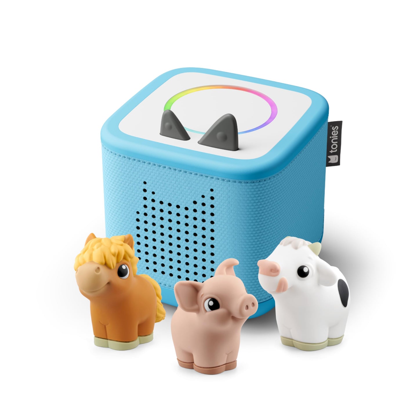 HotToniebox 2 My First Farm Bundle for Kids 1+ with Soft and Squeezable Cow, Horse, and Pig - Sky Blue