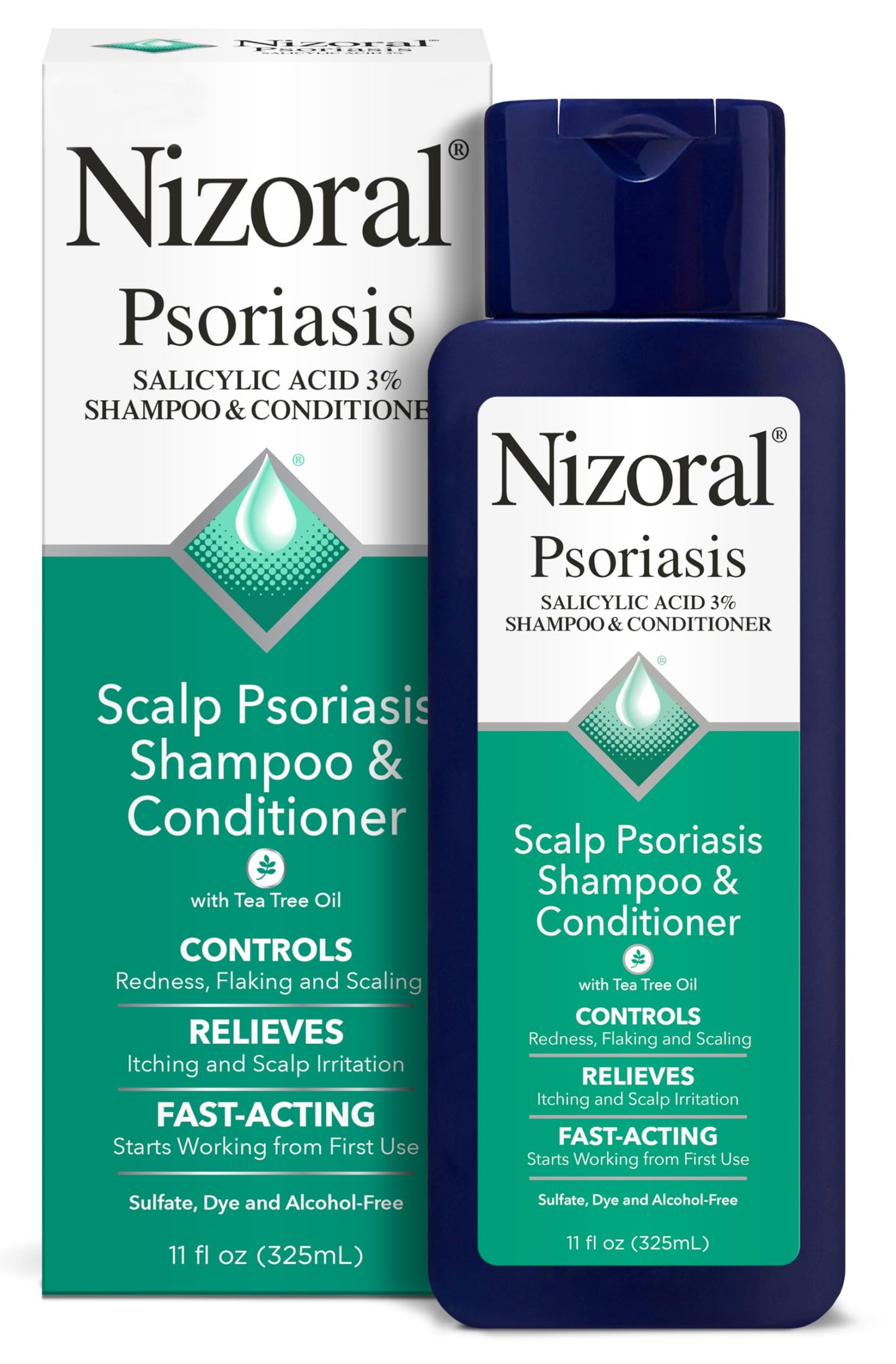 HotNizoral Psoriasis Shampoo & Conditioner, 11 Oz, Gentle Scalp Treatment, Relieves Itching and Flaking, Redness and Scaling Effective Scalp Psoriasis Shampoo with Salicylic Acid and Tea Tree Oil