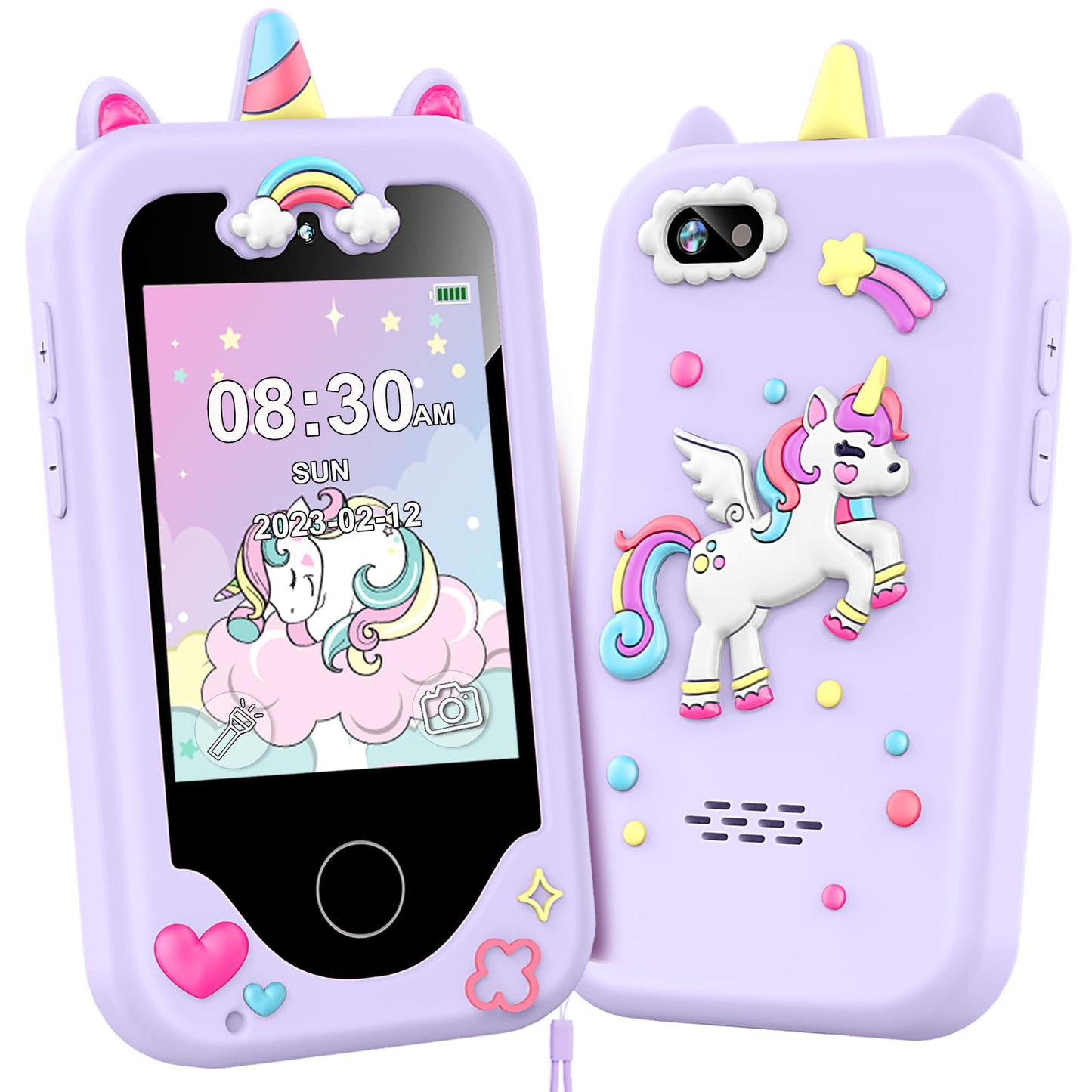 Hot Kids Smart Phone for Girls, Christmas Birthday Gifts for Girls Age 3-10 Kids Toys Cell Phone, 2.8" Touchscreen Toddler Learning Play Toy Phone with Dual Camera, Game, Music Player, 8GB Card Purple