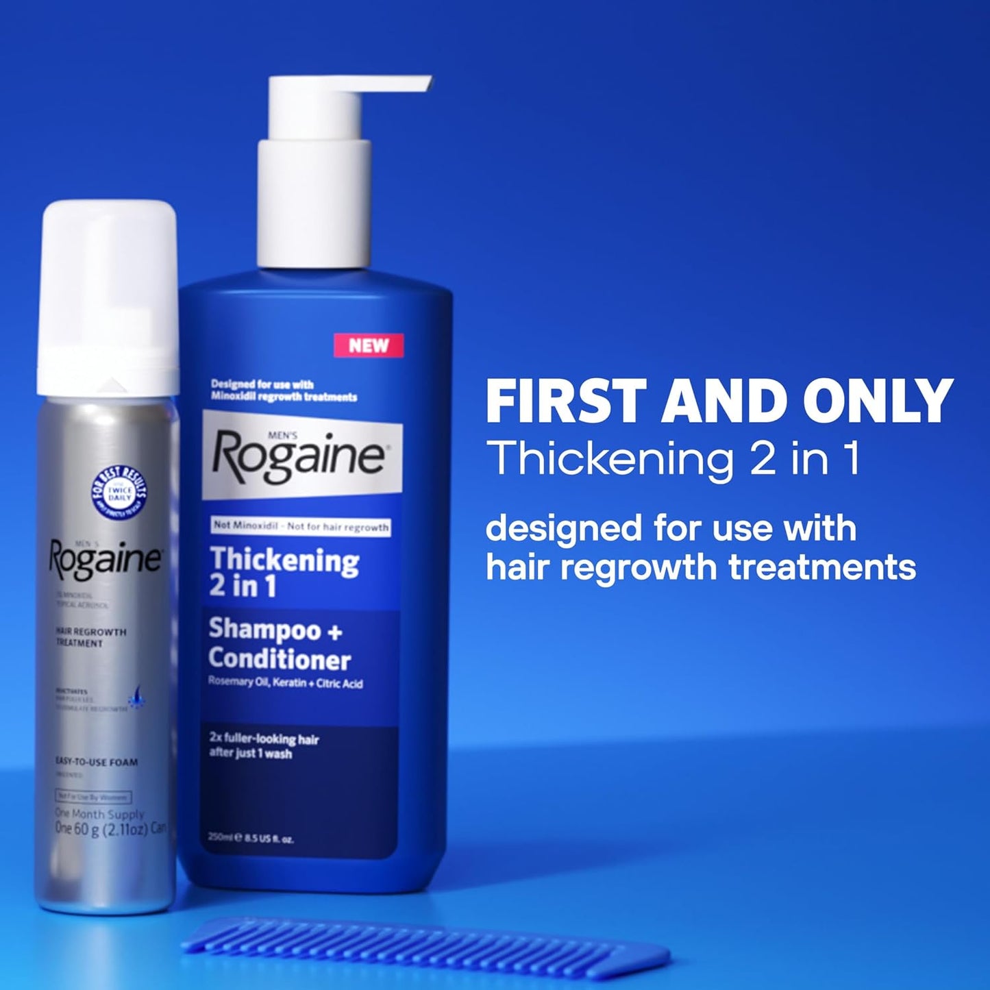 HotRogaine Men's Thickening 2 in 1 Shampoo + Conditioner, Hair Thickening Shampoo & Conditioner with Rosemary Oil, Keratin & Citric Acid Leaves Hair Visibly Thicker, Not Minoxidil, 8.4 fl. oz