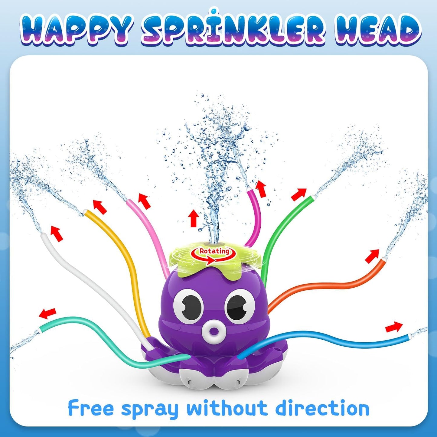 HotSAMTOP Outdoor Water Spray Sprinkler for Kids and Toddlers, Summer Outside Toys Backyard Games with 8 Wiggle Tubes, Attaches to Garden Hose Splashing Fun Toys for 3 4 5 6 7 8 Year Old Boys Girls Gifts