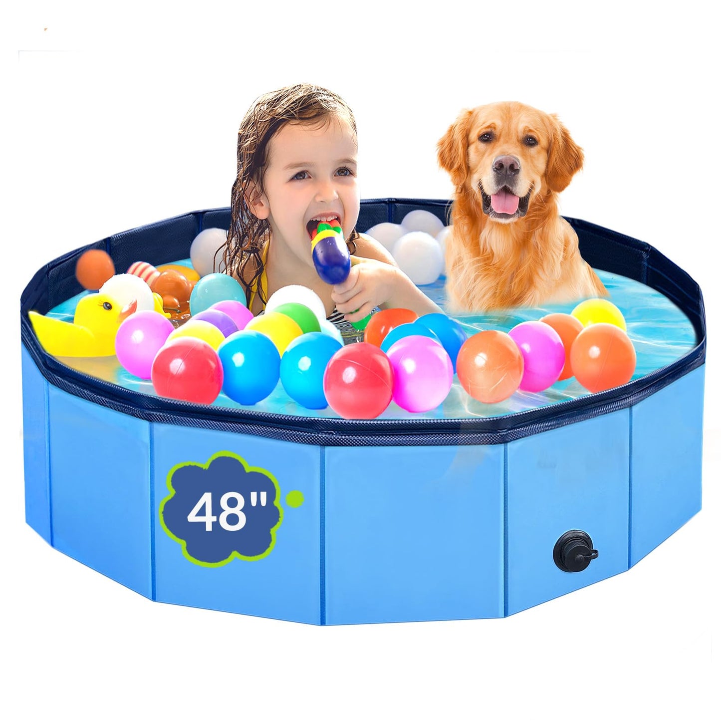 HotDog Pool, Foldable Pet Swimming Pool with 6mm High-Strength PP Board, Hard Plastic Collapsible Doggy Pools for Small Dogs Kitty Duck,Non-Slip Doggie Bathtub Quick to Set Up and Drainage Hole(32x8in)