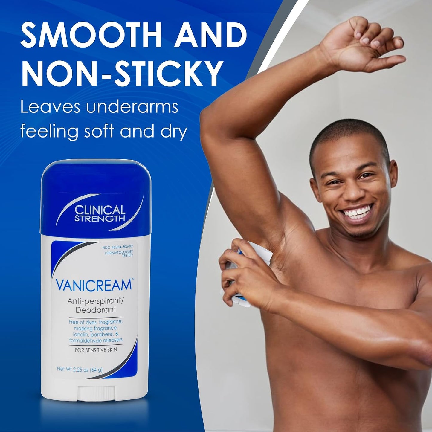 HotVanicream Antiperspirant Deodorant Stick, 2.25 Oz, Formulated without Common Irritants for Sensitive Skin, Clinical Strength with 24-Hour Protection, Reduces Underarm Wetness, Unscented