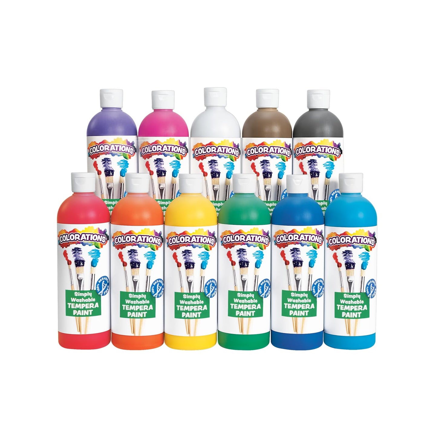Hot Colorations Paraben-Free Simply Washable Tempera Paint, Rainbow Plus 8-Pack | Matte Finish, Vibrant Colors, Non-Toxic, Classroom Supplies, School & Craft Art Supply Set, 16 oz Each