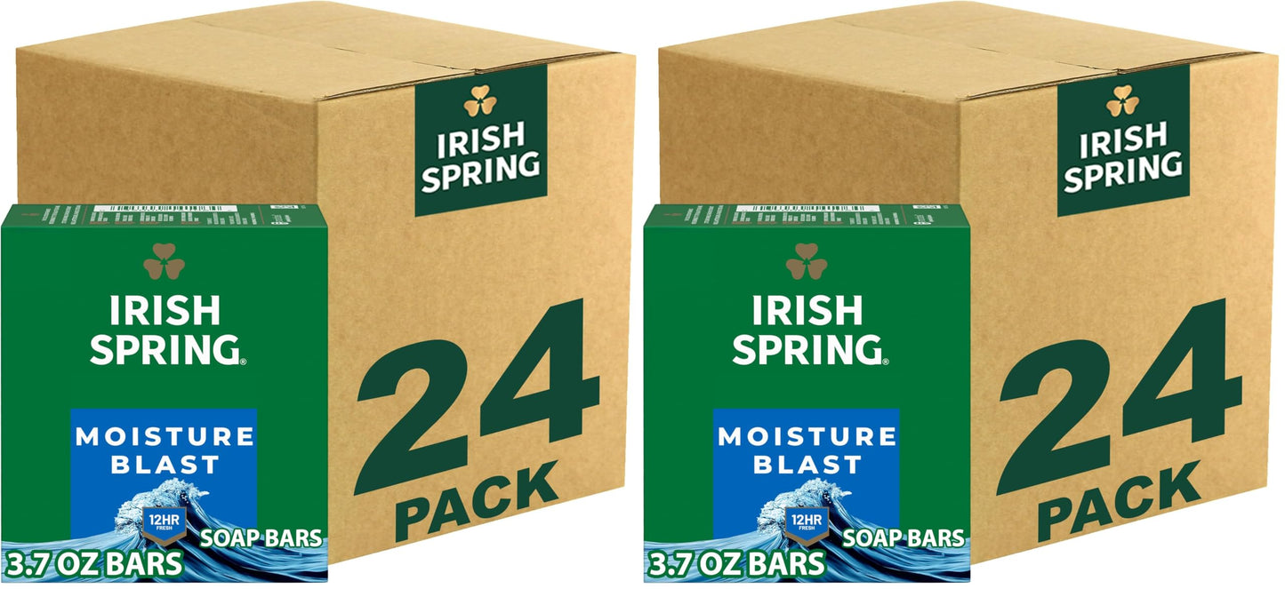 HotIrish Spring Bar Soap for Men, Original Clean, Smell Fresh and Clean for 12 Hours, Men Soap Bars for Washing Hands and Body, Mild for Skin, Recyclable Carton, 3.7 Ounce - 3 Count (Pack of 8)