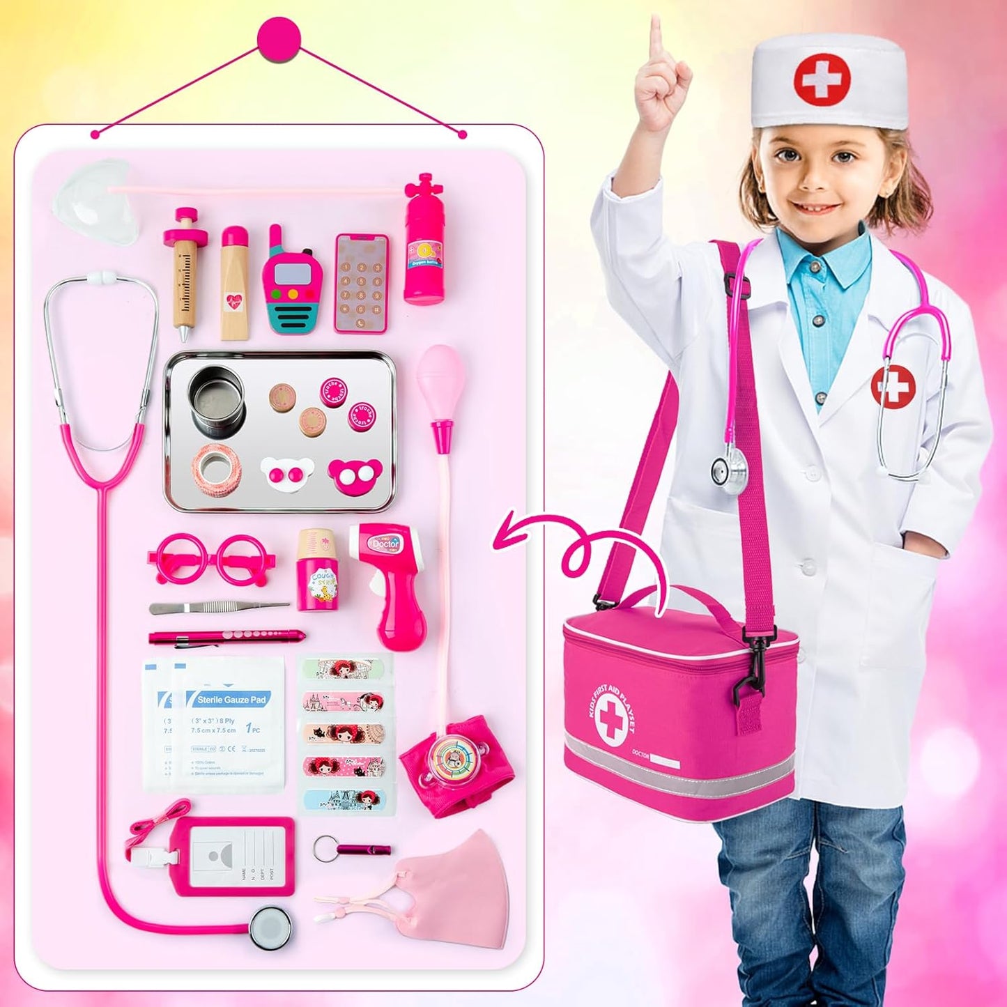 Hot EFO SHM Doctor Kit for Kids Girls, 34 Pcs Kids Doctor Kit for Toddlers 3-5 with Medical Storage Bag & Real Stethoscope, Pretend Play Set for Boys Girls Fun Role Playing Game
