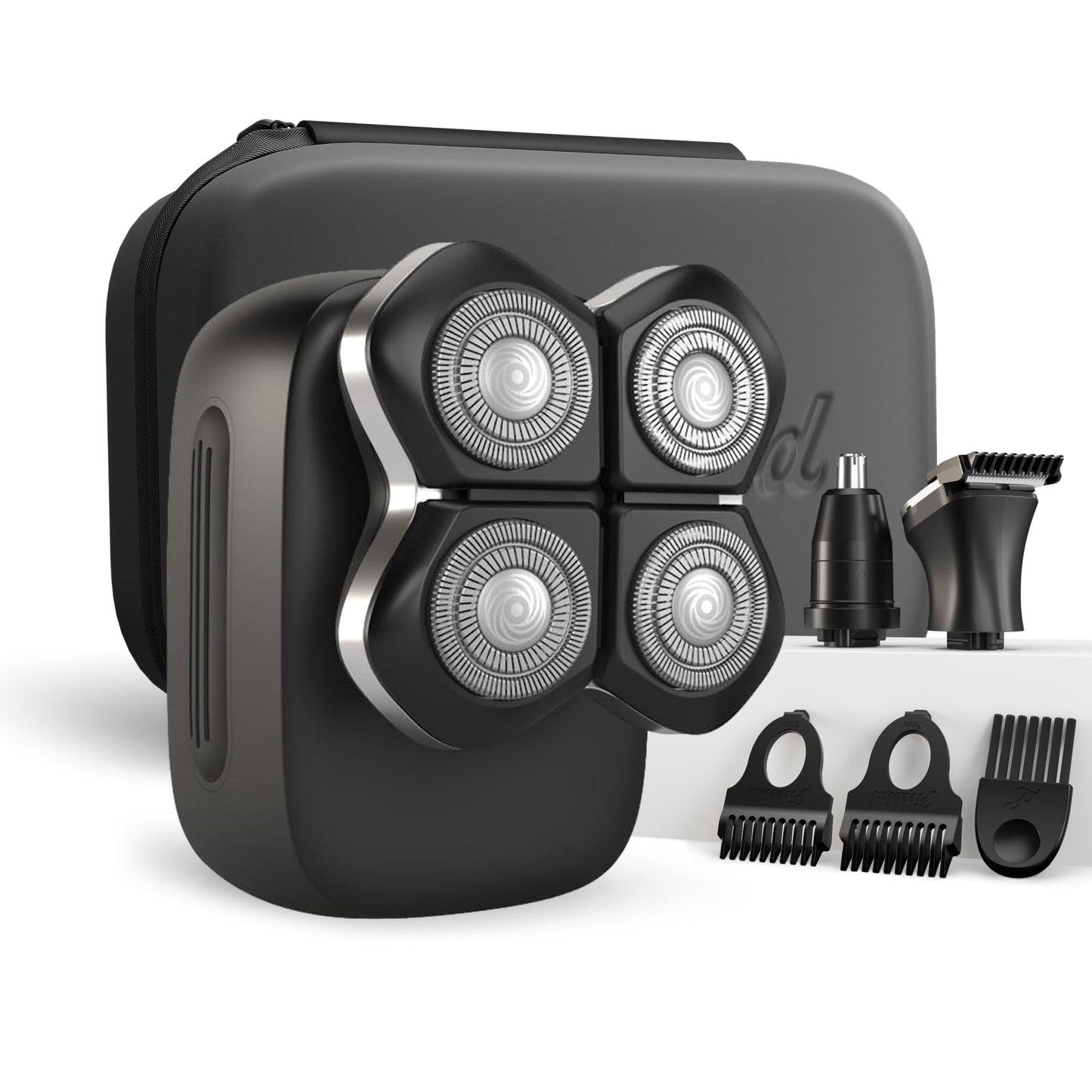 HotFreebird FlexSeries Electric Head & Body Hair Shaver - Mens Cordless Rechargeable Wet/Dry Skull Bald Head Back & Groin Waterproof Razor with Rotary Blades, Clippers, Nose Trimmer, Brush, Massager