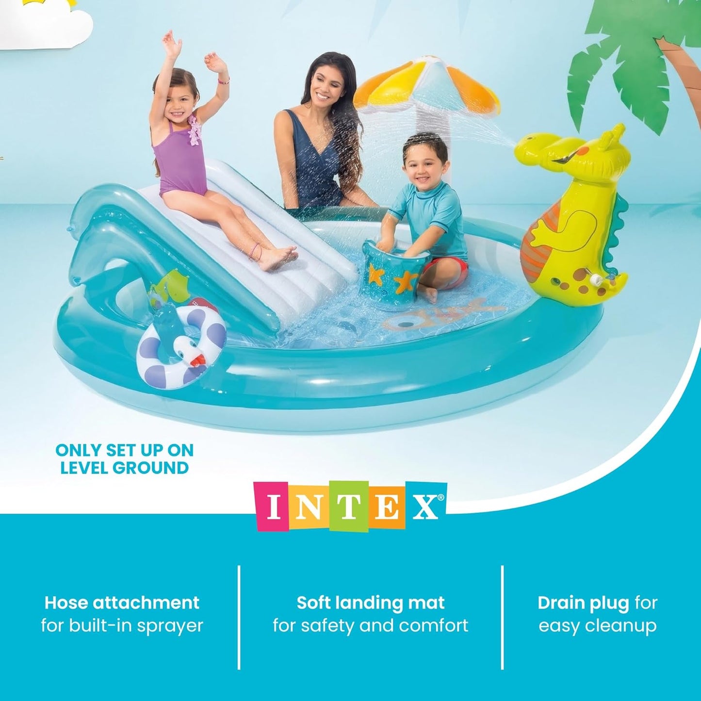 Hot INTEX Gator Inflatable Kiddie Pool: Inflatable Kids Pool with Water Sprayer and Slide – Splash Pad – 79" x 67" x 33" – Ages 3+