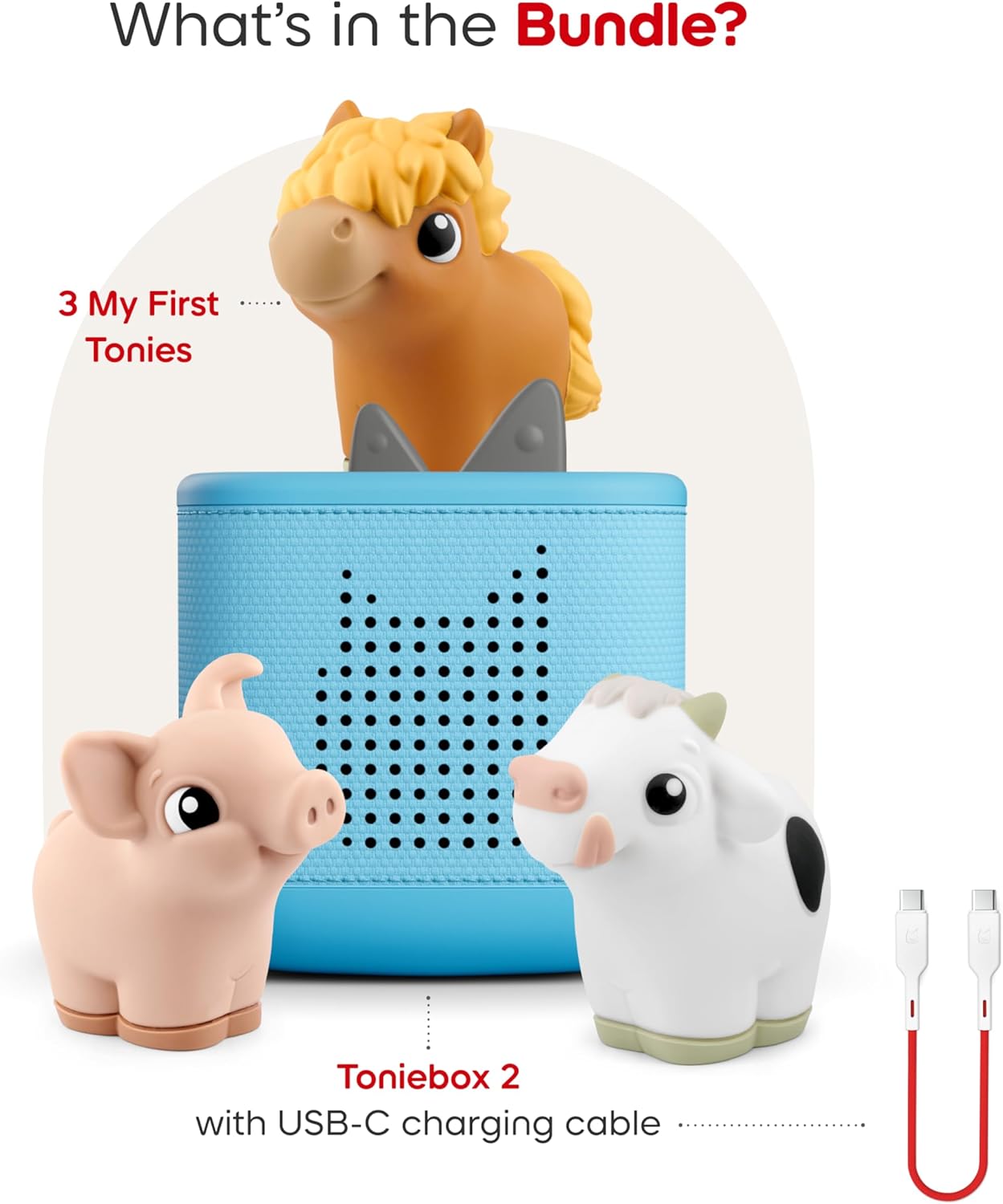 HotToniebox 2 My First Farm Bundle for Kids 1+ with Soft and Squeezable Cow, Horse, and Pig - Sky Blue