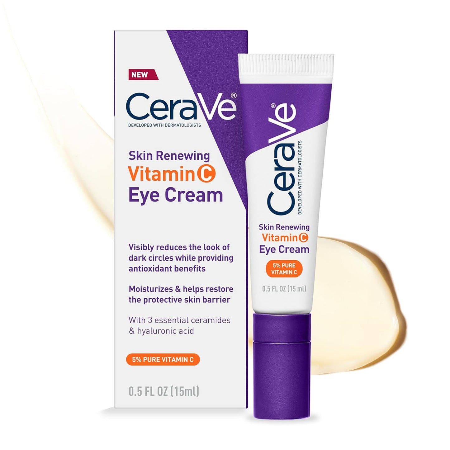 HotCeraVe Skin Renewing Vitamin C Eye Cream, Vitamin C, Hyaluronic Acid, Ceramides & Caffeine, Under Eye Cream For Dark Circles and Puffiness, Fragrance Free & Ophthalmologist Tested, 0.5 Fl. Oz