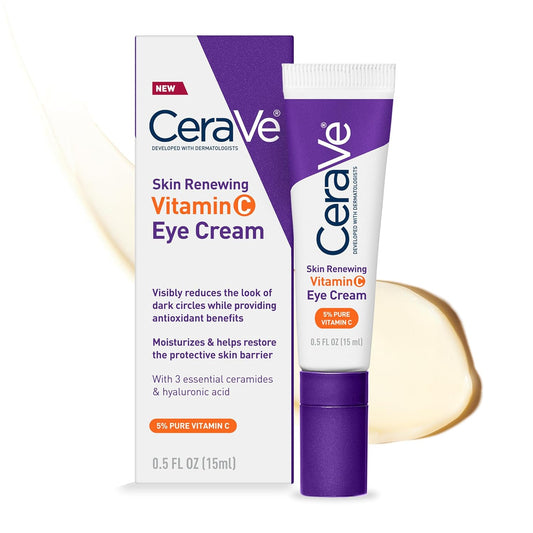 HotCeraVe Skin Renewing Vitamin C Eye Cream, Vitamin C, Hyaluronic Acid, Ceramides & Caffeine, Under Eye Cream For Dark Circles and Puffiness, Fragrance Free & Ophthalmologist Tested, 0.5 Fl. Oz