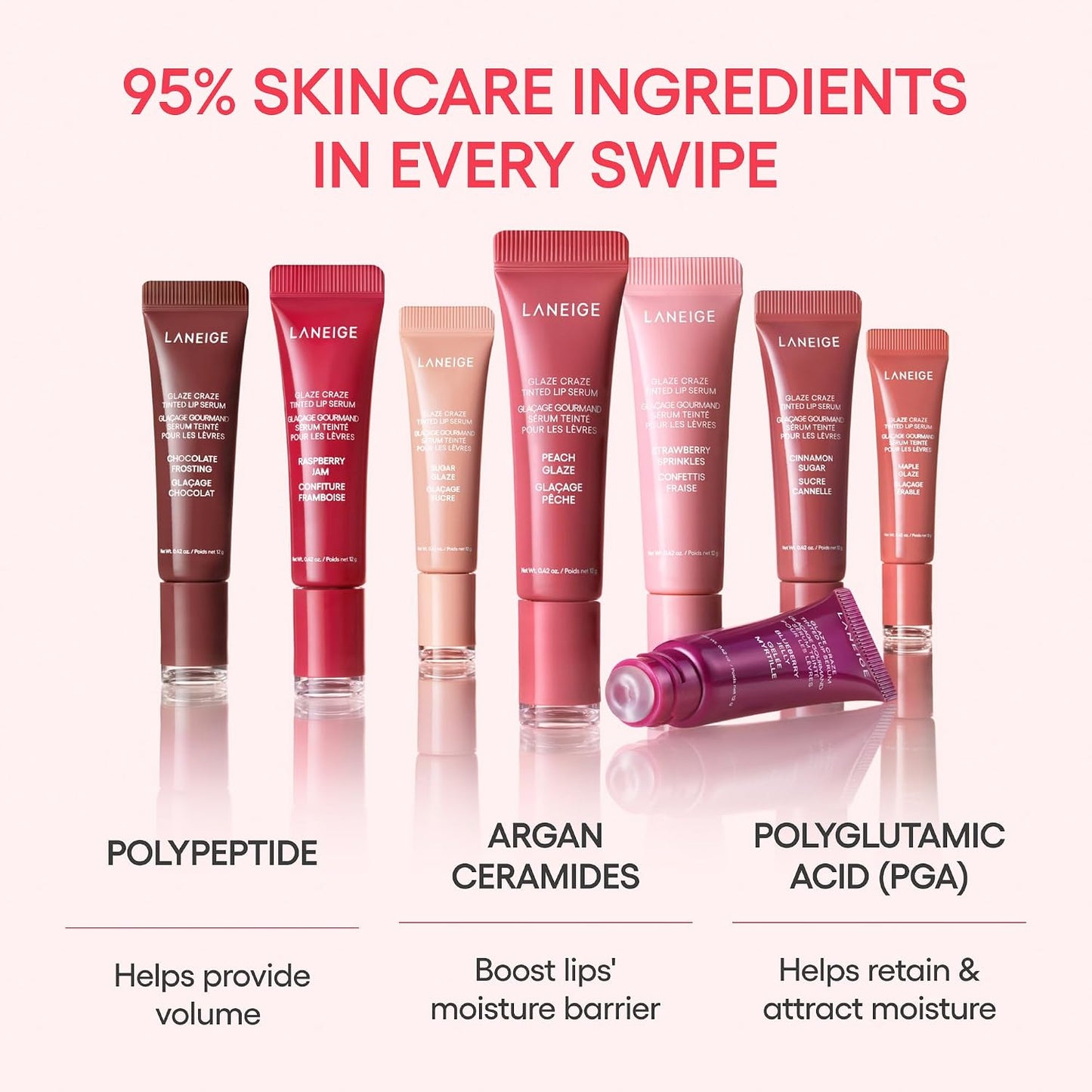 HotLANEIGE Glaze Craze Tinted Lip Serum: Hydrating, Lip Barrier-Boosting, Softening Lip Serum Treatment for Glossy & Buildable Shine, Nourished Lips with Plumping Polypeptides | Korean Skin Care
