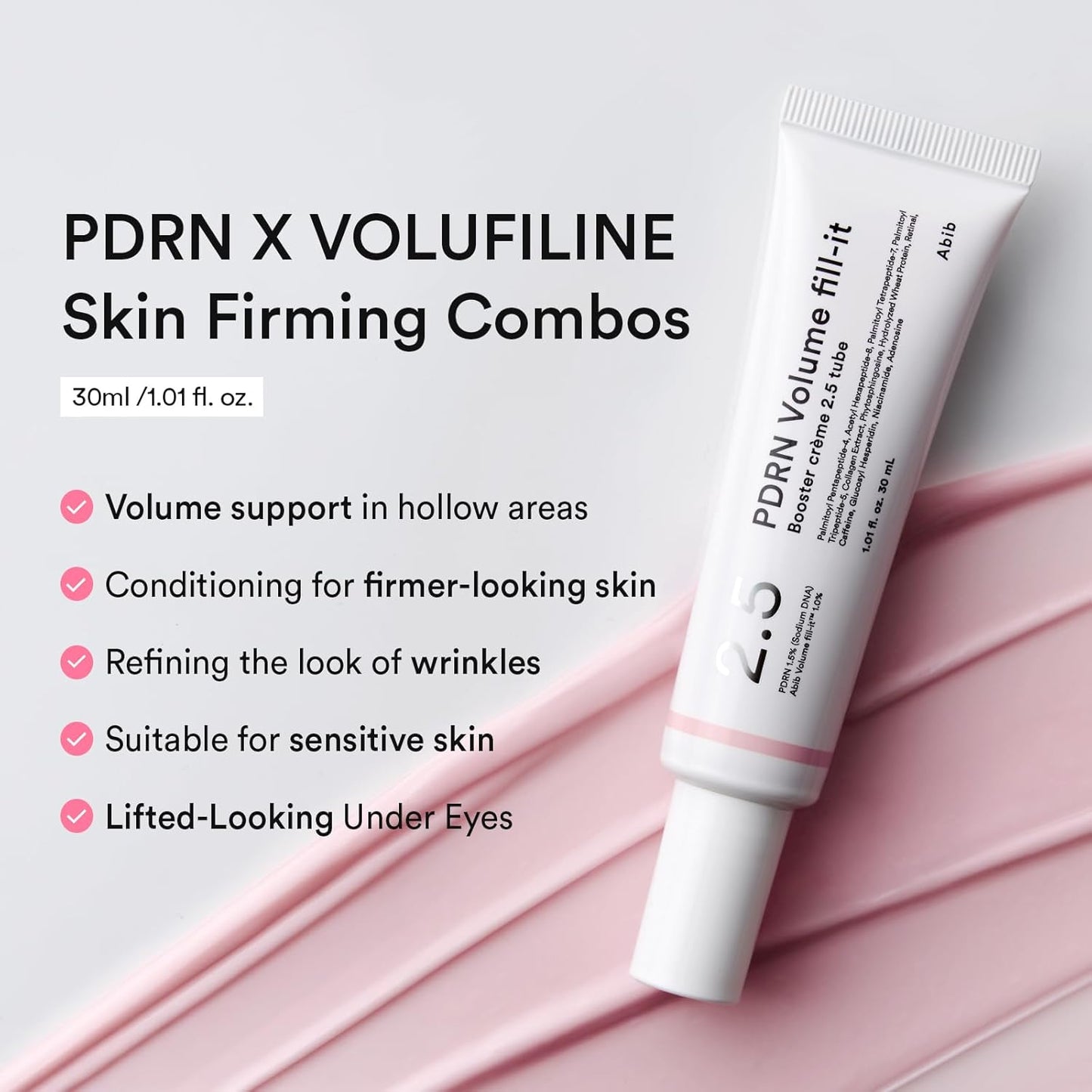 HotAbib PDRN Volume fill-it Booster Cream 2.5 tube | Facial Volume Plumping with PDRN 15,000ppm Peptides Retinal | For Forehead, Smile Lines & Neck Wrinkles | Anti-Aging Firming | 1.01 fl oz
