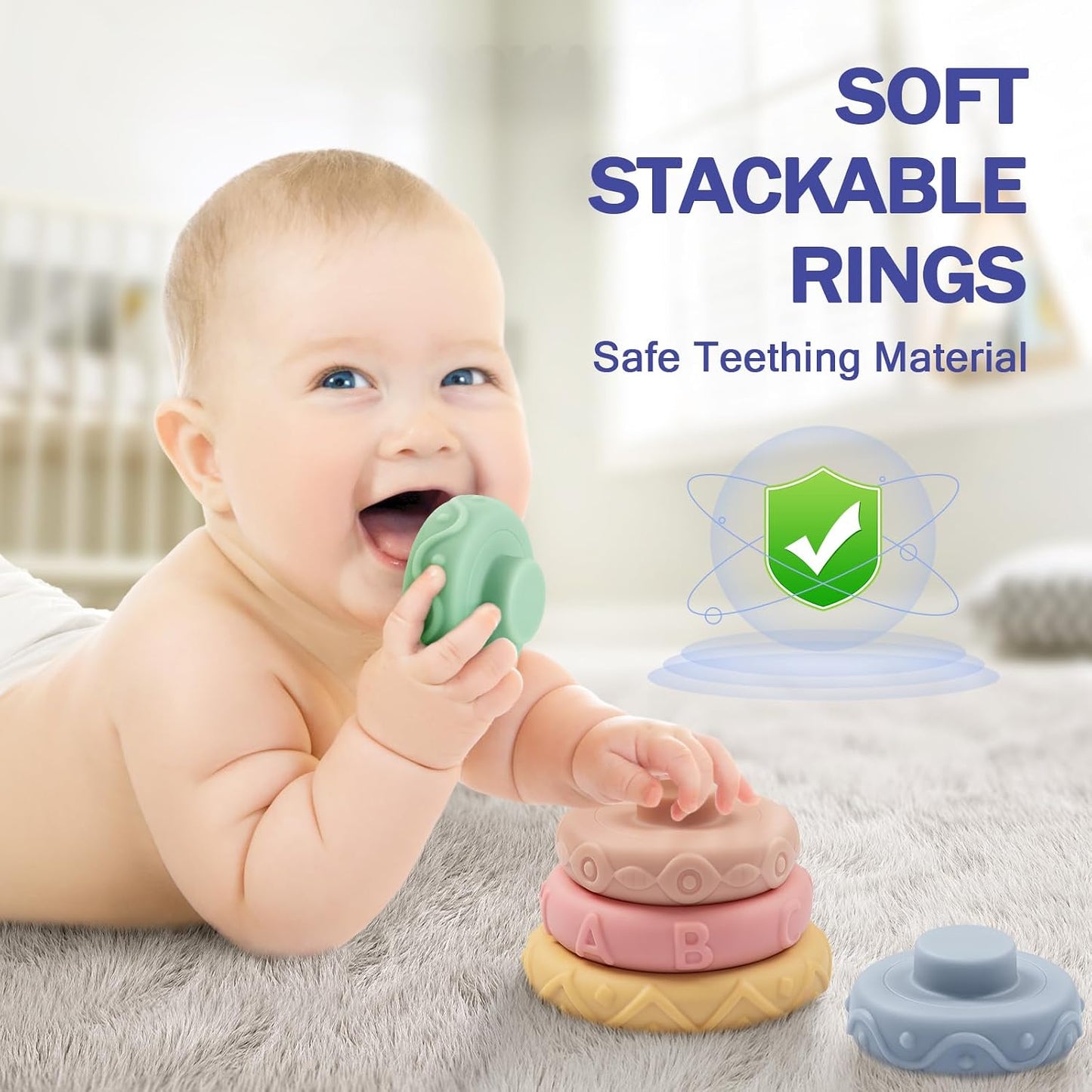HotJyusmile Baby Toys 6-12 Months, Montessori Toy for Babies 6-12 Months, Incl Stacking Building Blocks & Soft Infant Teething Toys & Sensory Balls for Toddlers 0-3-6-9-12 Month