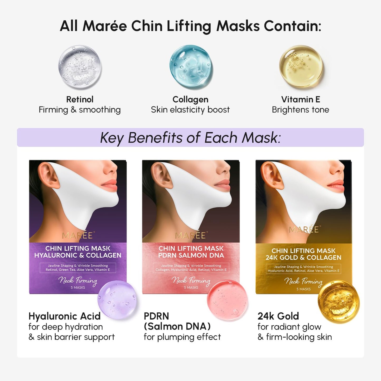 HotMAREE V Line Lifting Mask with 24K Gold – Deep Collagen Face Mask for Women – Jawline Shaper Mask with Retinol & Hyaluronic Acid – Neck Tightening & Firming - Double Chin Strap for Face Lift