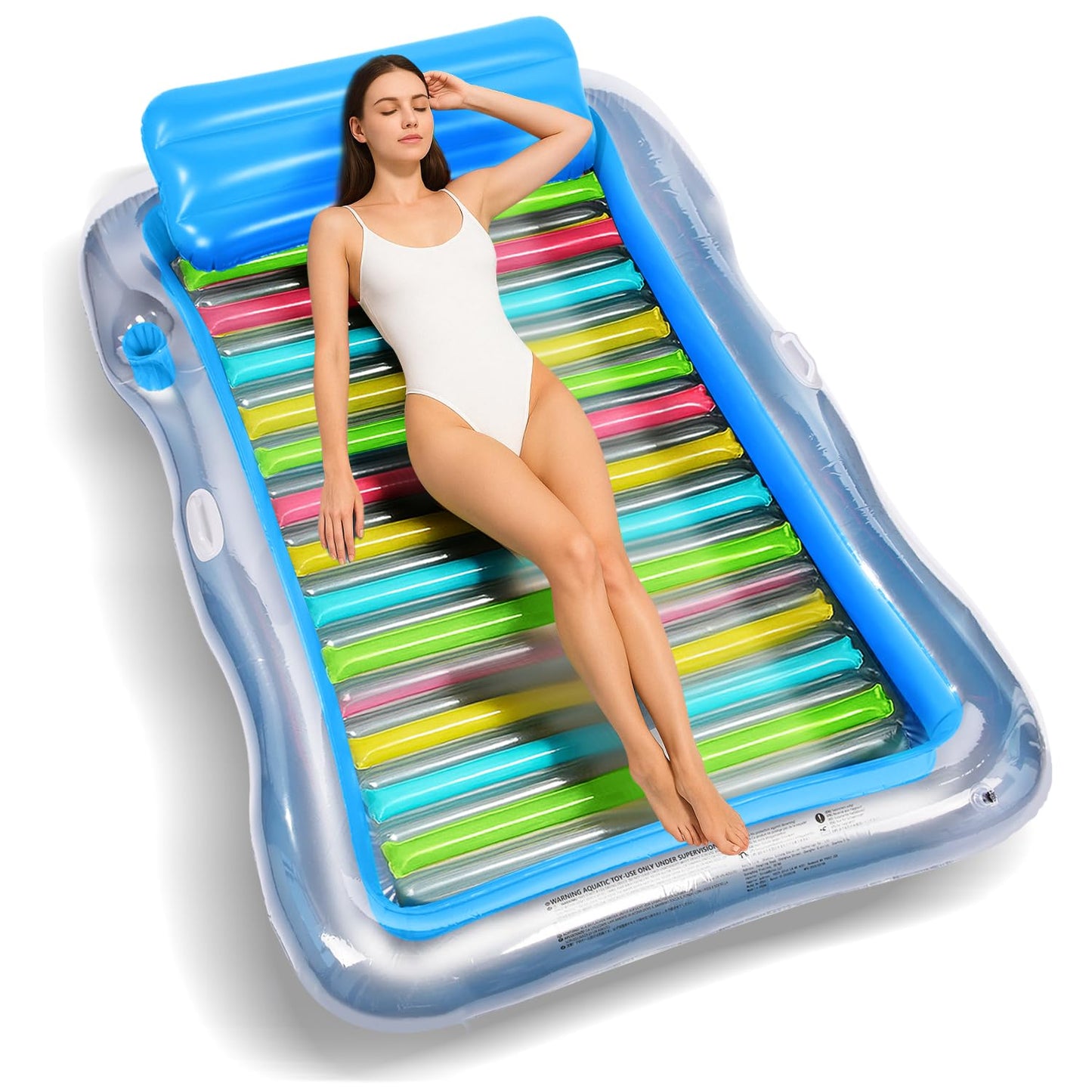 Hot Inflatable Adult Pool Lounger Float - BAIAI Large Beach Sun Tanning Floats Raft Sunbathing Water Lounge Floaties Tub with Drink Holder - Blow Up River & Lake Suntan Floating Swimming Mattress Mat