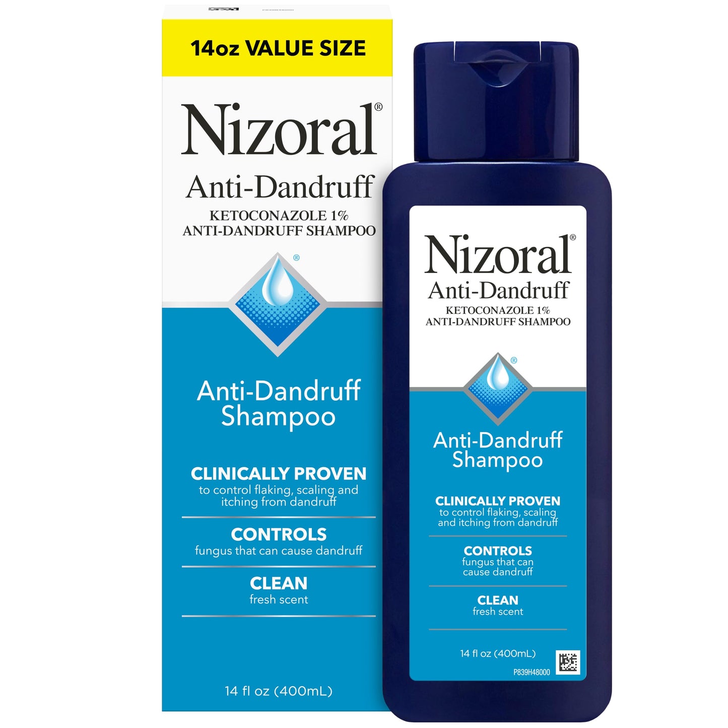 HotNizoral Anti-Dandruff Shampoo with 1% Ketoconazole, 14 Fl Oz, Fresh Scent, Anti Fungal Shampoo