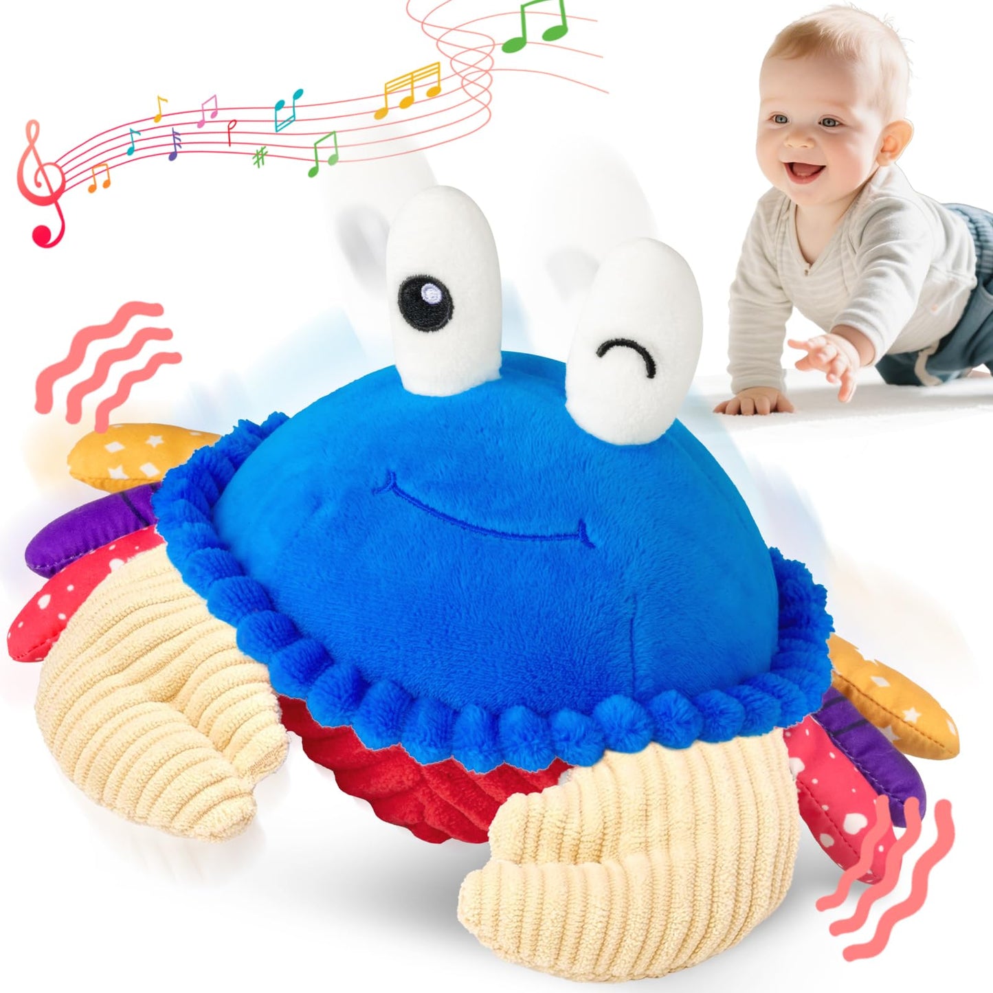 HotInteractive Crawling Crab Baby Toy, Musical Toy with 40 Songs & Recording | Soft Plush Toy for Tummy Time, Sensory Play, Moving Toy for Baby 6 Months+, Parent-Child Interaction, Gifts for Infants