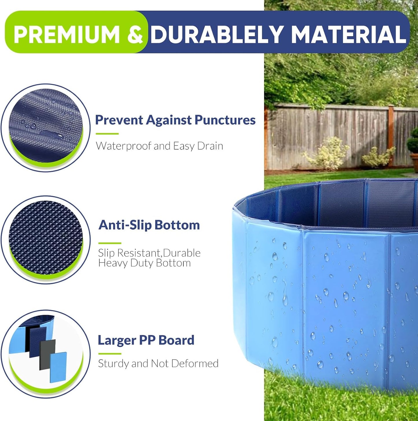 HotDog Pool, Foldable Pet Swimming Pool with 6mm High-Strength PP Board, Hard Plastic Collapsible Doggy Pools for Small Dogs Kitty Duck,Non-Slip Doggie Bathtub Quick to Set Up and Drainage Hole(32x8in)