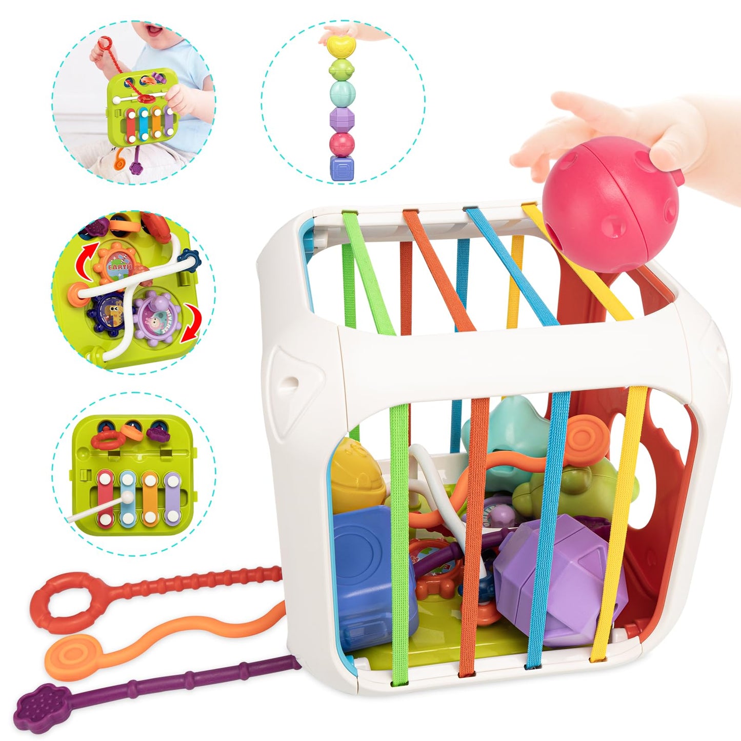 Hot Aprilwolf Montessori Toys for 1 Year Old, Cube & 6 Sensory Shape Blocks, Baby Toys 12-18 Months, Developmental Infant Birthday Gifts for Learning Toddler Age 1 2 3