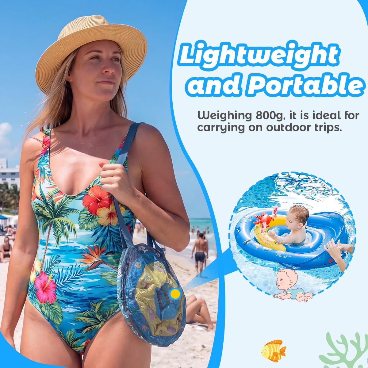 HotLAYCOL Baby Pool Float with Canopy UPF50+, 120°Adjustable Sun Protection and Anti-Tip Safety Seat, Inflatable Toddler Floaties Infant Pool Float with Animal Pool Toys, Baby Beach Essentials for 6-36M
