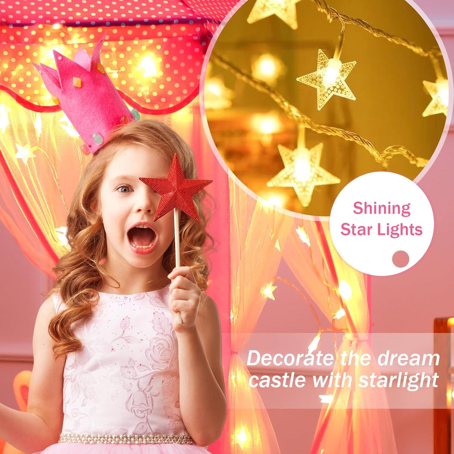 HotMonobeach Princess Tent Girls Large Playhouse Kids Castle Play Tent with Star Lights Toy for Children Indoor and Outdoor Games, 55'' x 53'' (DxH)