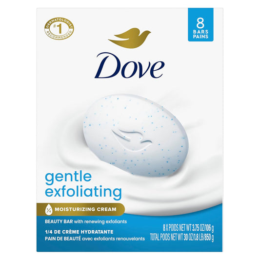 HotDove Gentle Exfoliating Beauty Bar Soap 8 Count, Renewing Cleanser, 3.75 oz I Beauty bar with gentle exfoliants and moisturizing cream to renew skin and reveal softer, smoother skin